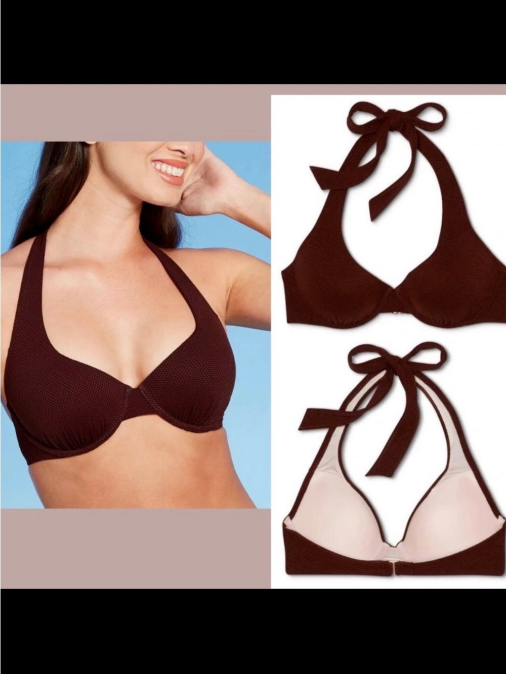 Shade & Shore Brown Ribbed Underwire Bikini Set - Picture 3 of 11